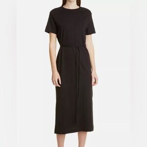 Vince Pima Cotton Short Sleeve Black Midi Dress